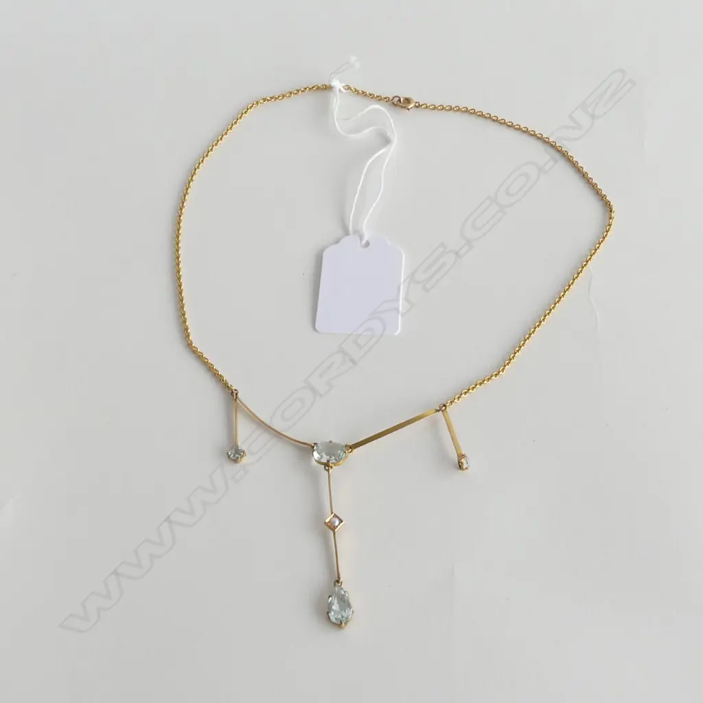 EDWARDIAN 15CT GOLD & AQUAMARINE PENDANT NECKLACE, 5.7gms Image 1++