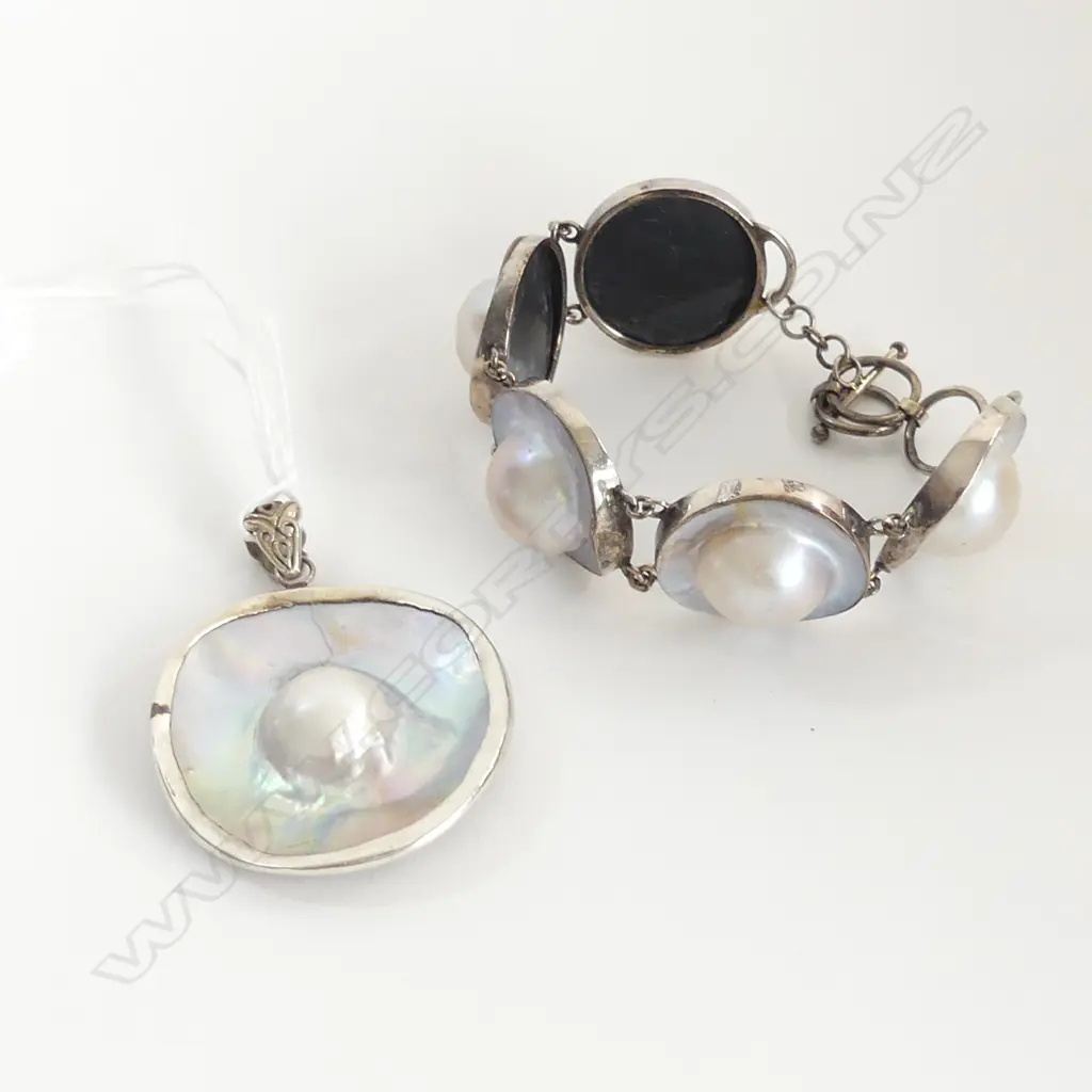 LGE MABE PEARL PENDANT & .925 SILVER PENDANT & BRACELET Image 1++