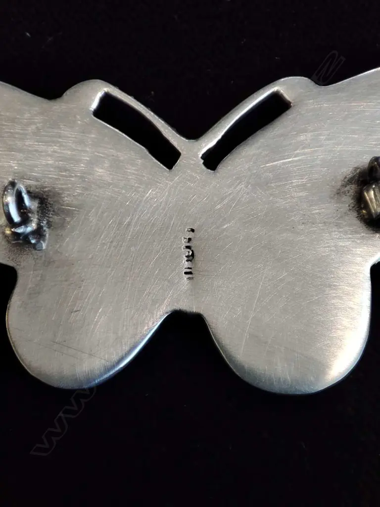 IDA HUDIG (?) STG SILVER & PAUA SHELL BUTTERFLY BROOCH  MARKED STG SIL'  L.50mm Image 1++
