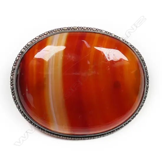Silver banded agate brooch,