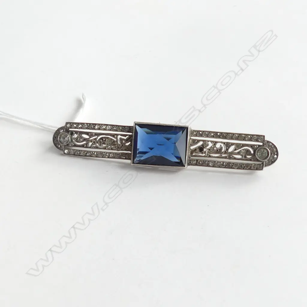 BELLE EPOQUE SILVER & PASTE LGE BAR BROOCH 2 stones missing L.68mm Image 1++
