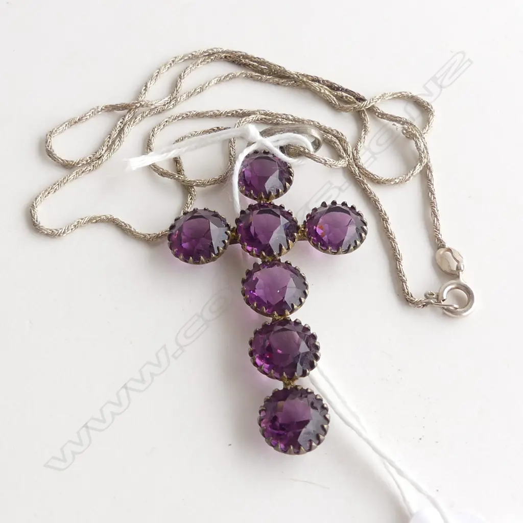 FAUX AMETHYST CROSS ON STG CHAIN 11.5gm. Image 1++