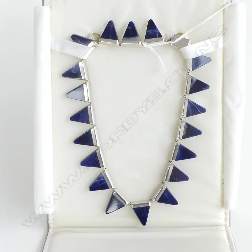 MODERNIST SILVER & LAPIS ? NECKLACE TRIANGULAR LINKS IN ORIGINAL WEISFIELD BOX Image 1++