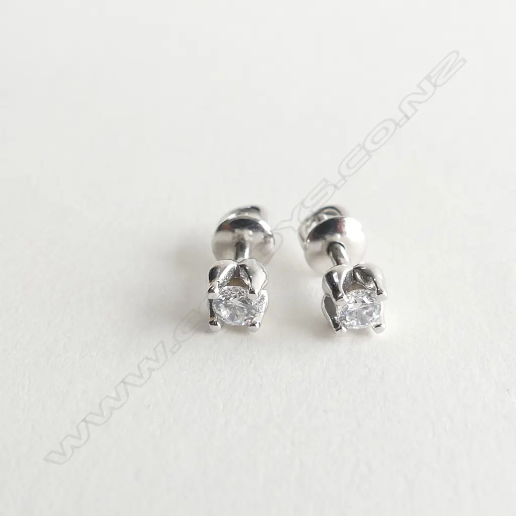 PAIR 14ct. WHITE GOLD AND CZ STUD EARRINGS Image 1++