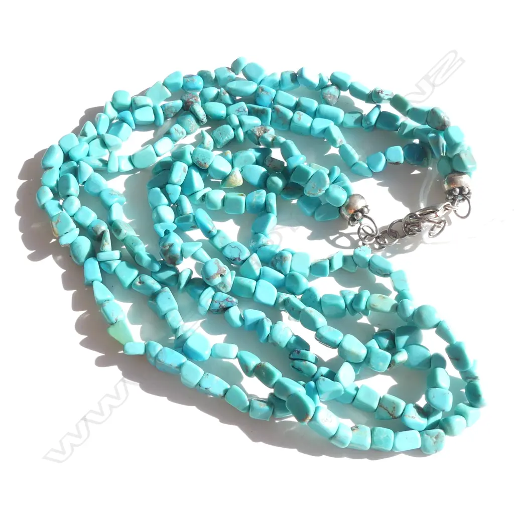 3 STRAND TURQUOISE CHIP NECKLACE WITH .925 SILVER CLASP Image 1++