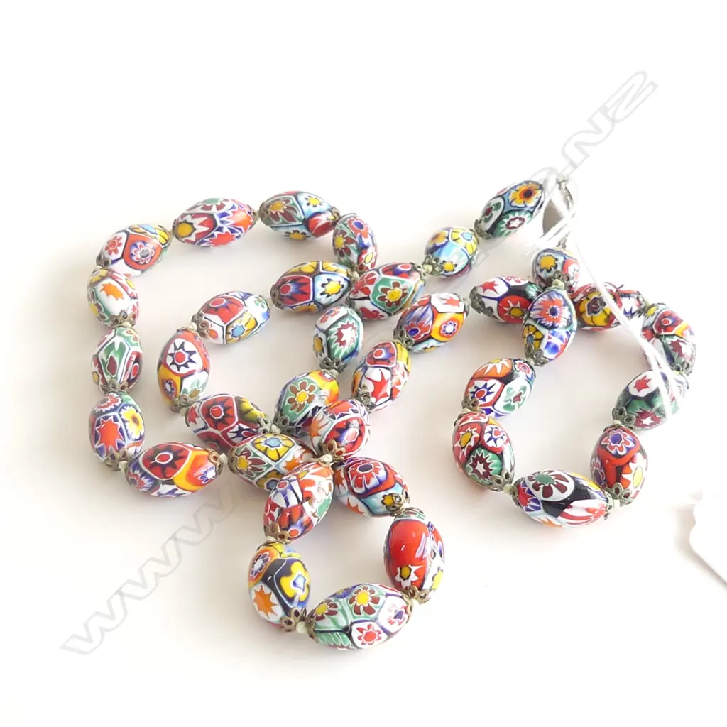 VENETIAN MILLIFIORI VINTAGE GLASS BEAD NECKLACE L.640mm Image 1++