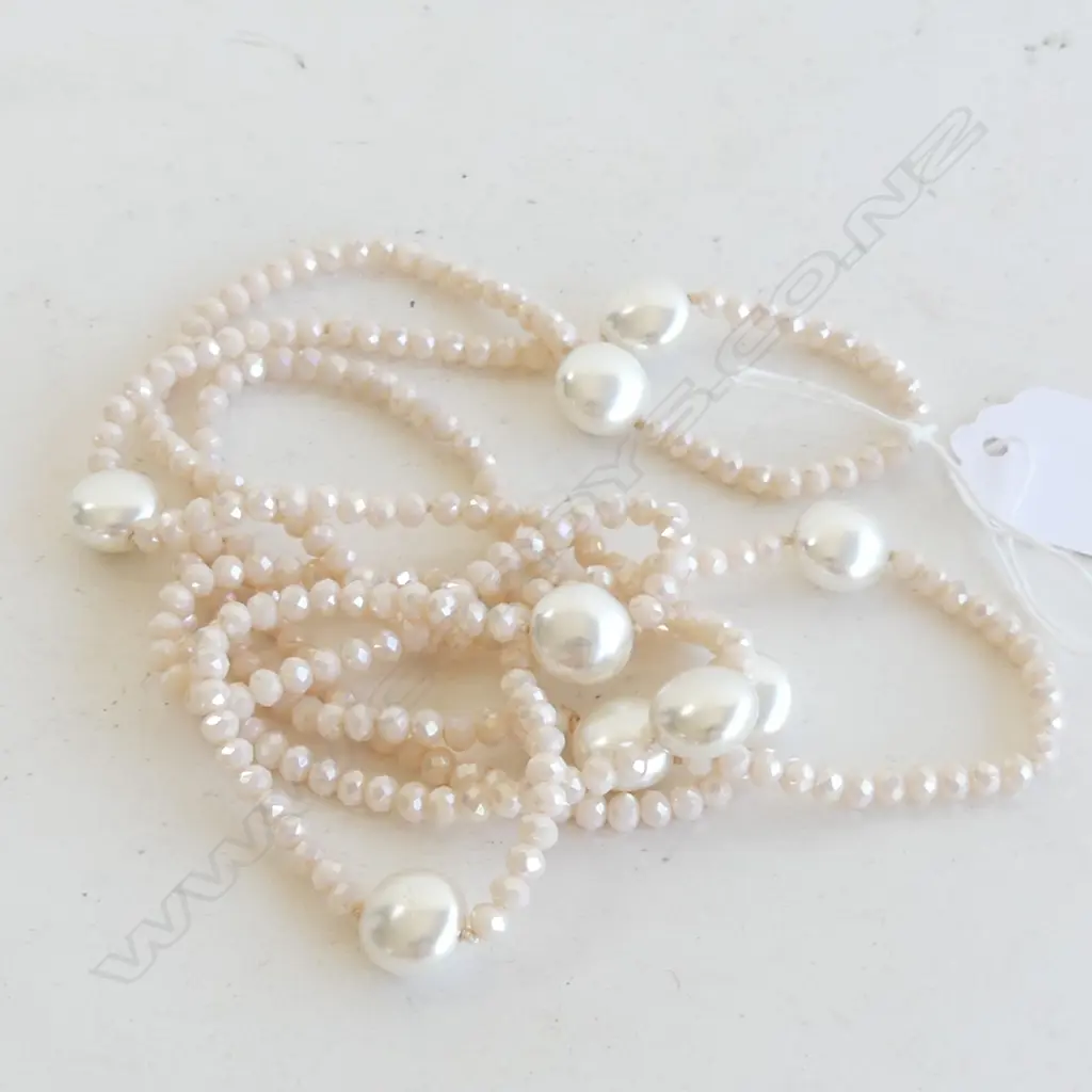 LONG FRESHWATER PEARL & PINK CRYSTAL NECKLACE Image 1++