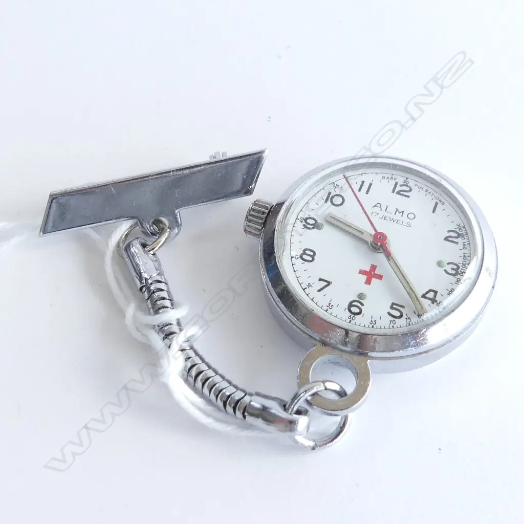 ALMO 17 JEWEL VINTAGE NURSES WATCH STAINLESS CASE.  Running Image 1++