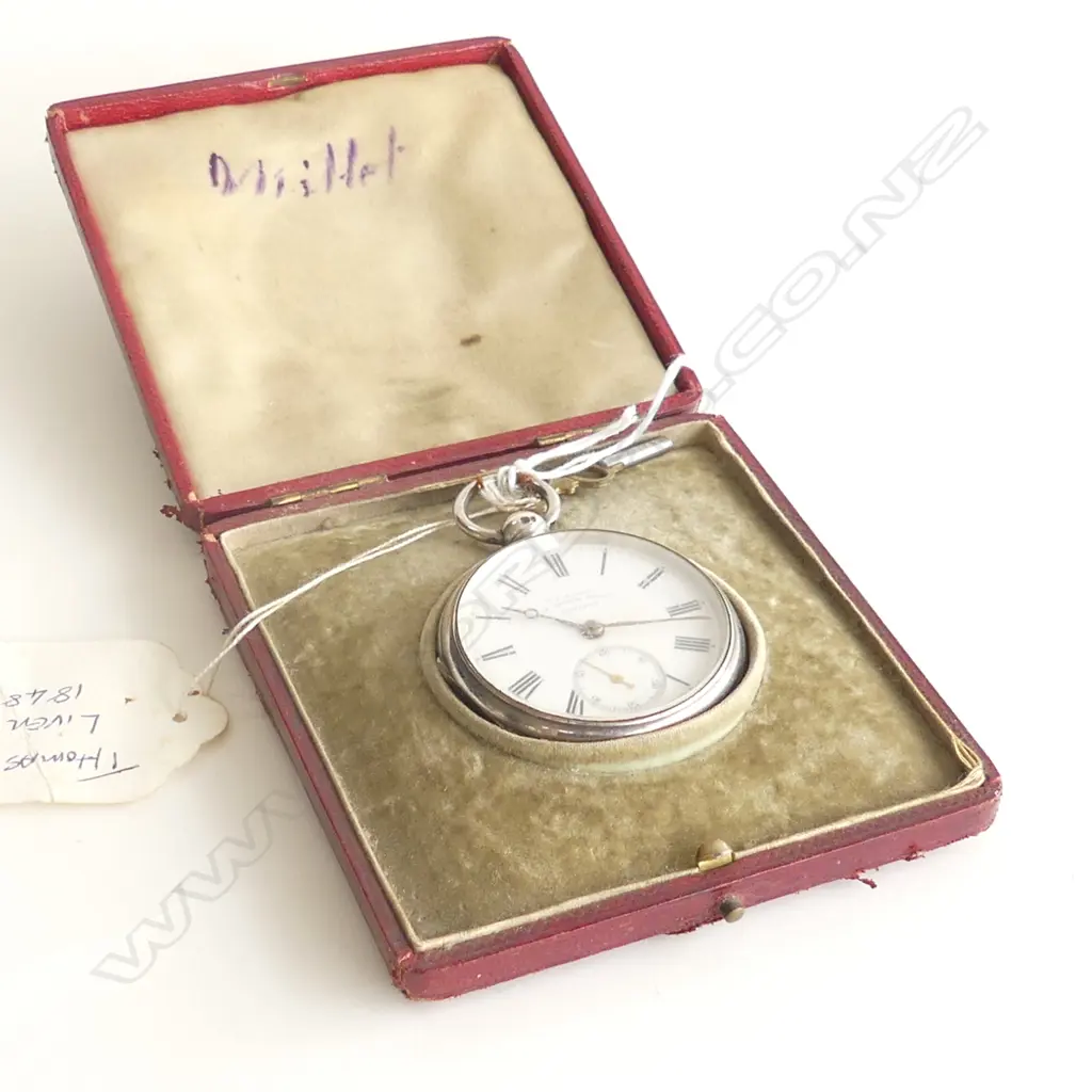 19thC THOMAS RUSSELL SILVER OPEN FACE POCKET WATCH fusee movement, running. Boxed Image 1++