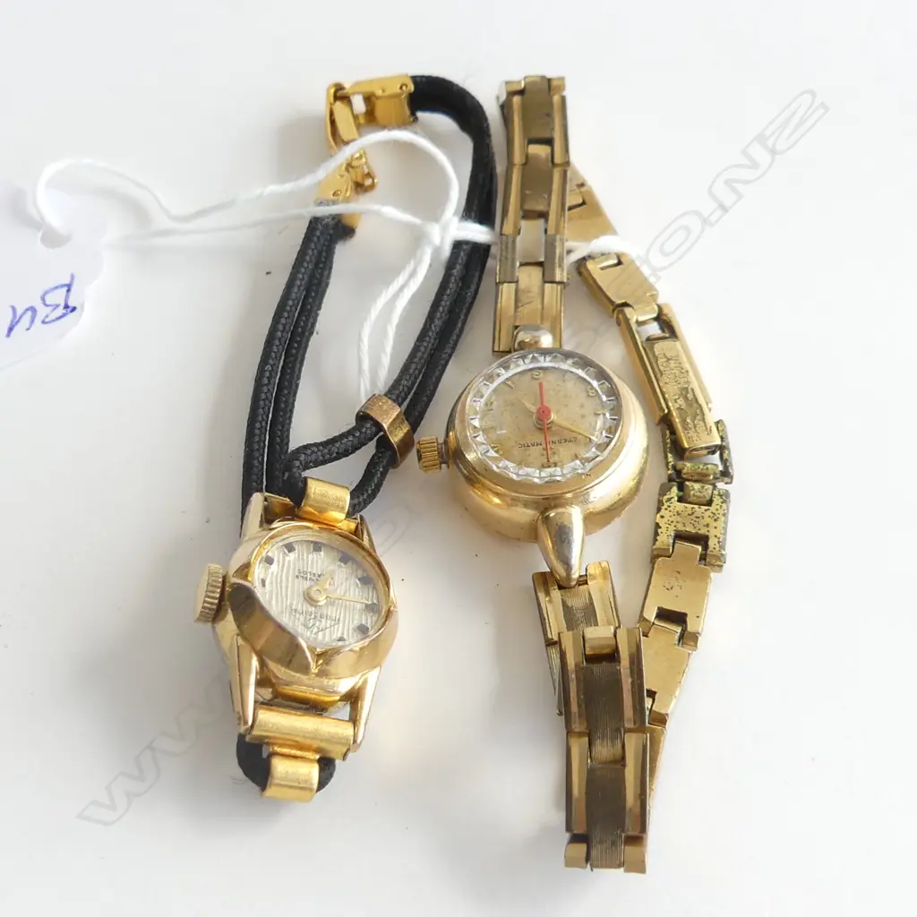 2 VINTAGE WOMEN'S GOLD PLATED WATCHES ETERNA-MATIC & MONDEINE. Running Image 1++