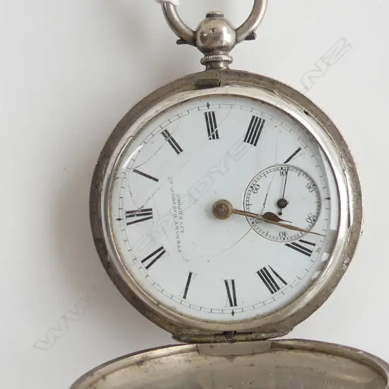 ANTIQUE SILVER FULL HUNTER POCKET WATCH (AF) AND SILVER WATCH CHAIN