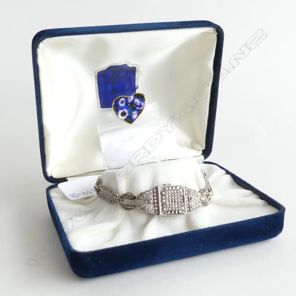 ART DECO BERNEX SILVER MARCASITE WATCH WTH SPARE LINK FOR STRAP **RTV** Image 1++