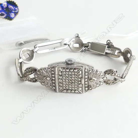ART DECO BERNEX SILVER MARCASITE WATCH WTH SPARE LINK FOR STRAP **RTV**
