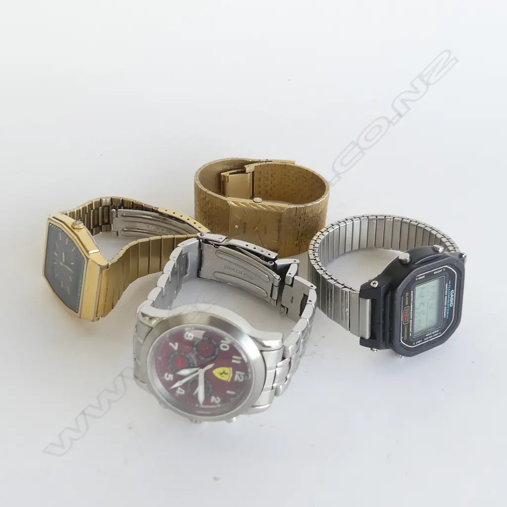 4 WATCHES; GIRARD FERRARI AUTO, GENEVA QUARTZ, SEIKO QUARTZ, CASIO DIGITAL Image 1++