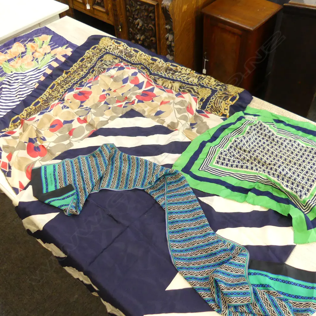 6 ASST. SCARVES; OROTON, RICHARD ALLEN, HERMES STYLE ETC Image 1++