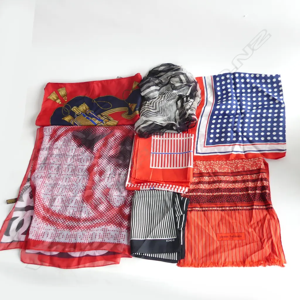 6 ASST. SCARVES; PIERRE BALMAIN, CHANEL, HERMES STYLE ETC Image 1++