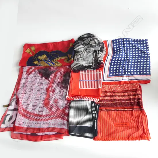 6 ASST. SCARVES; PIERRE BALMAIN, CHANEL, HERMES STYLE ETC