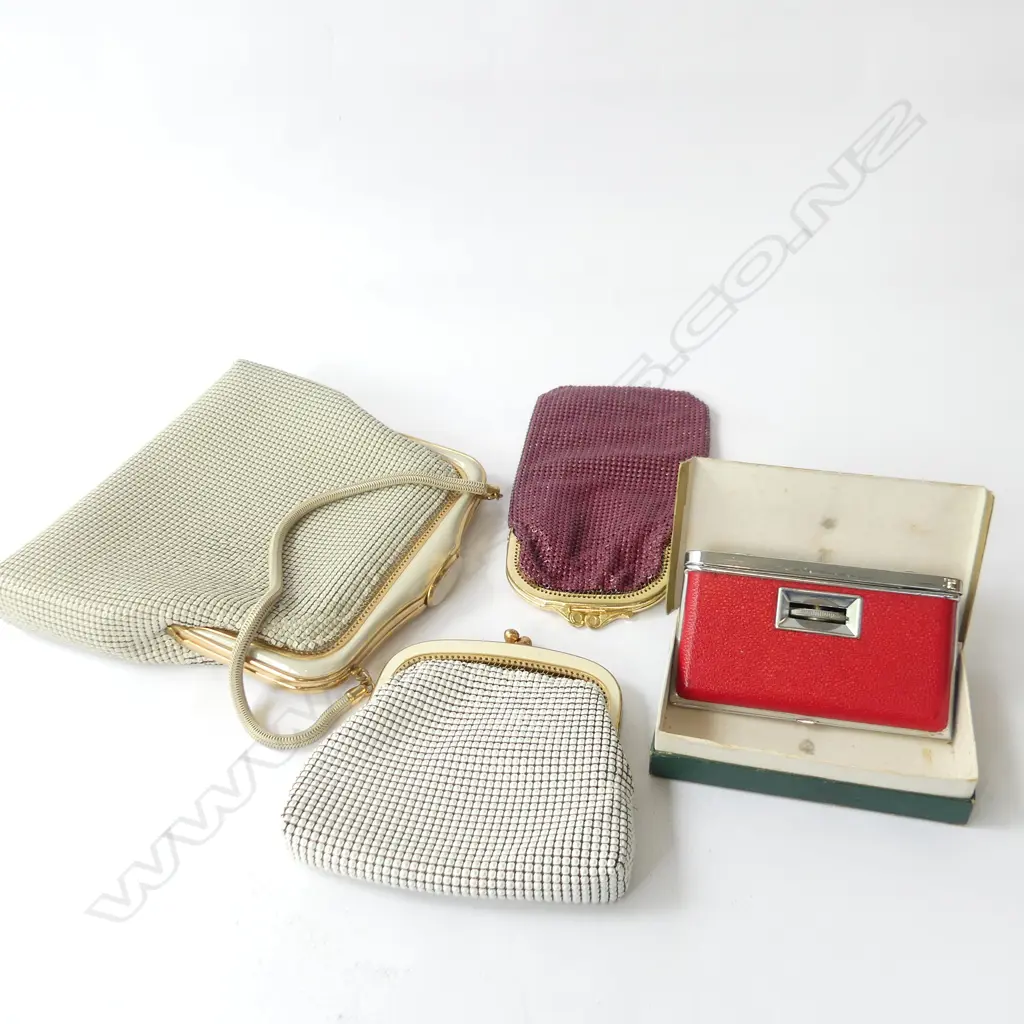 3 VINTAGE MESH EVENING BAGS; OROTON ETC & LIGHTER Image 1++