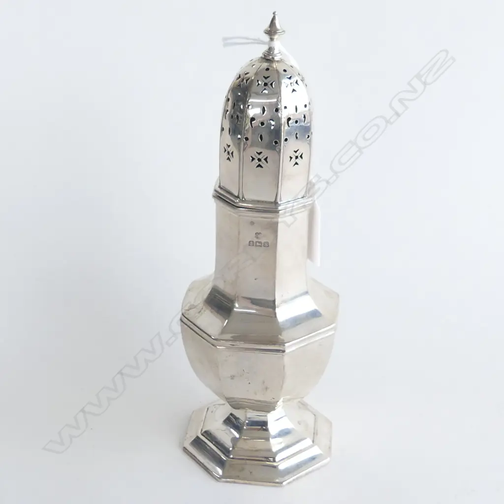 STERLING SUGAR SIFTER, HALLMARKED BIRMINGHAM 1942, H.220mm, 187gms Image 1++
