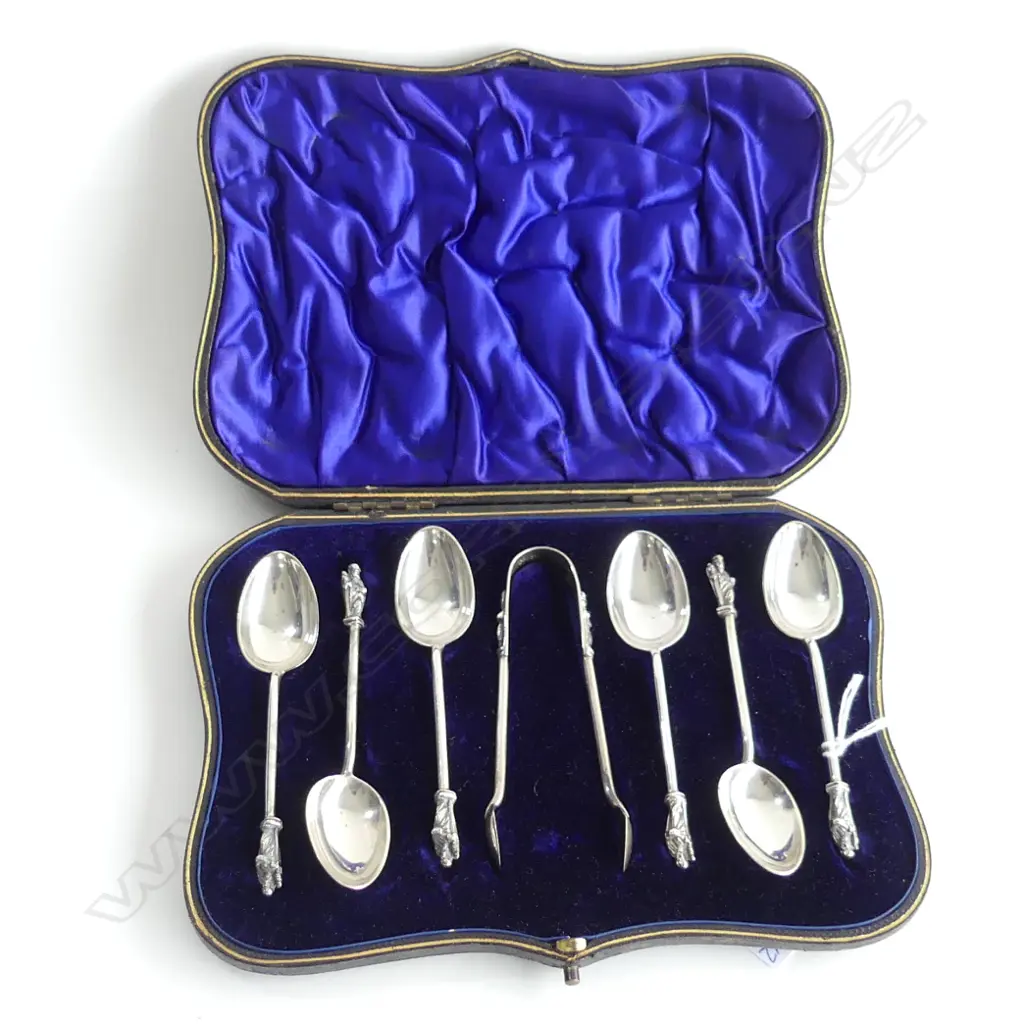 LONDON 1898 SET 7 SILVER APOSTLE TEASPOONS. Original Morocco leather box Image 1++