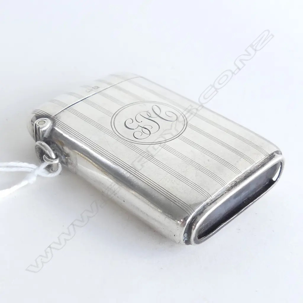 LGE MACHINE ENGRAVED SILVER VESTA suspension loop attached Birmingham 1914... Image 1++