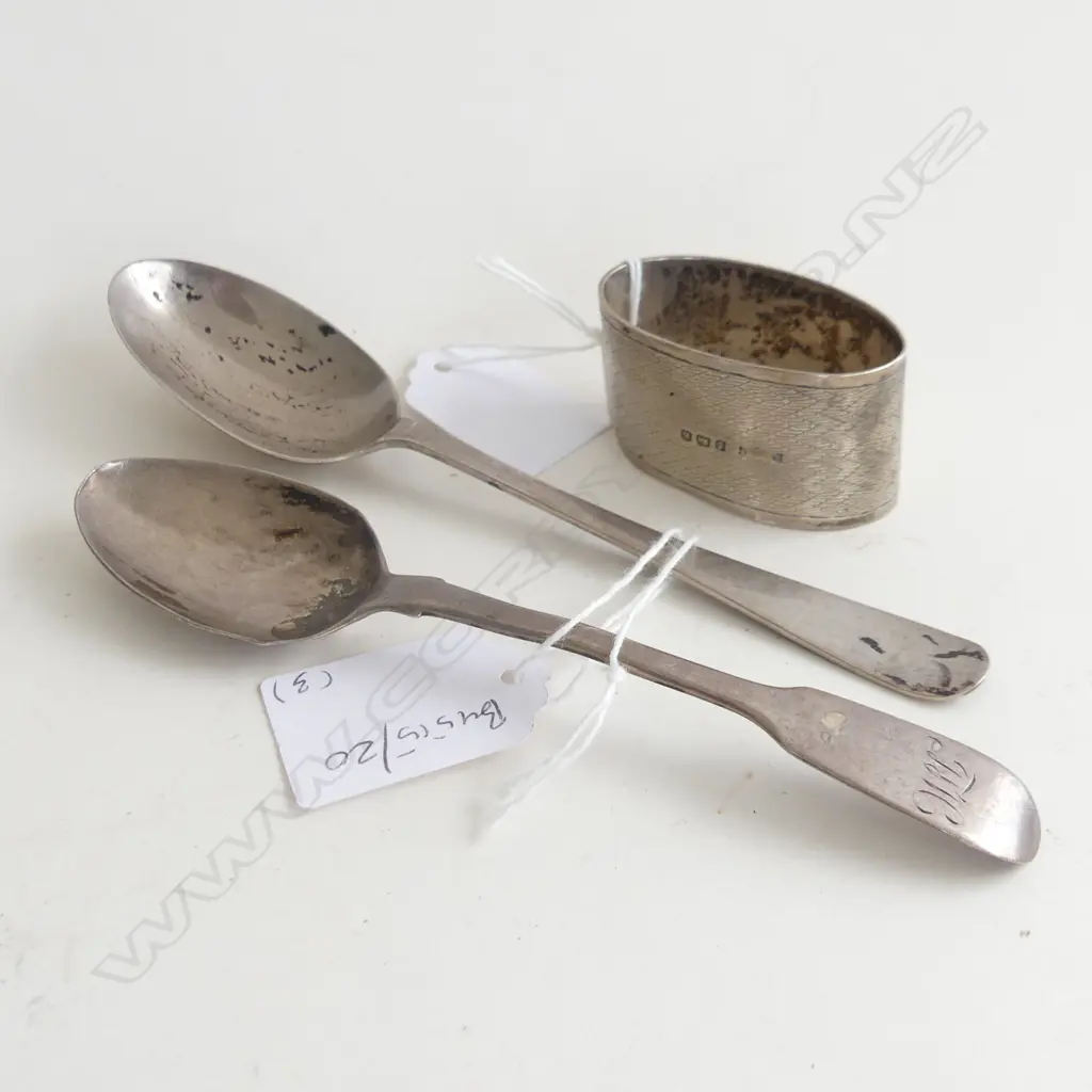 STG SILVER NAPKIN RING & 2 TEASPOONS 70 GM A.F. Image 1++