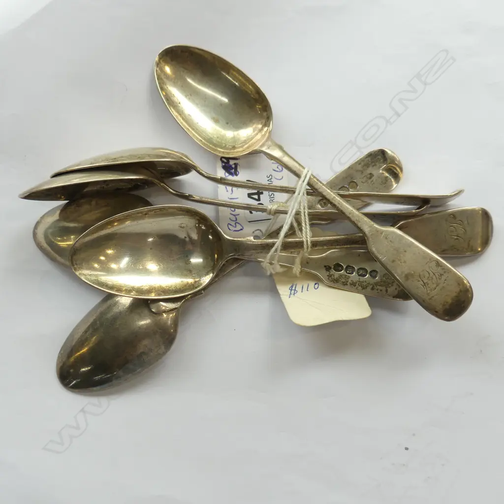 SIX  GEO lll FIDDLE PATTERN TEASPOONS MIXED DATES 132 GM Image 1++