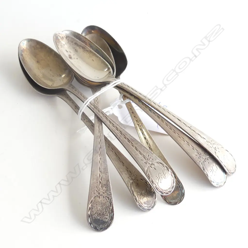 SIX GEO lll OLD ENGLISH BRIGHT CUT TEASPOONS LONDON 84 GM Image 1++