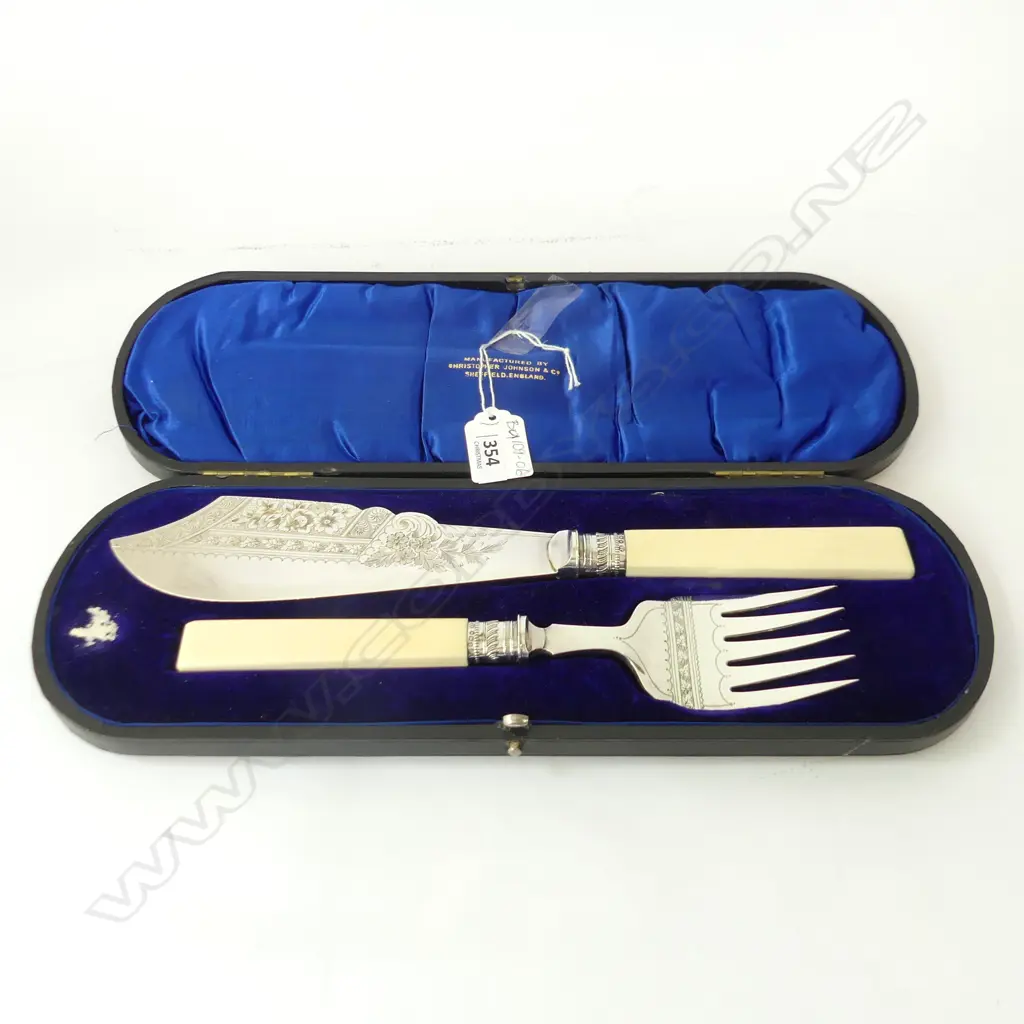 SET FISH SERVERS; KNIFE & FORK w. STG TRIM, CASED Image 1++
