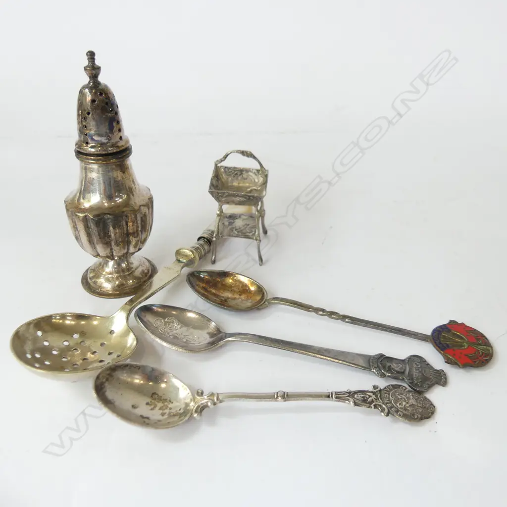 BAG ASST STG SILVER; MINIATURE TABLE, MOP SUGAR SIFTER, ROLEX SPOON ETC.. Image 1++