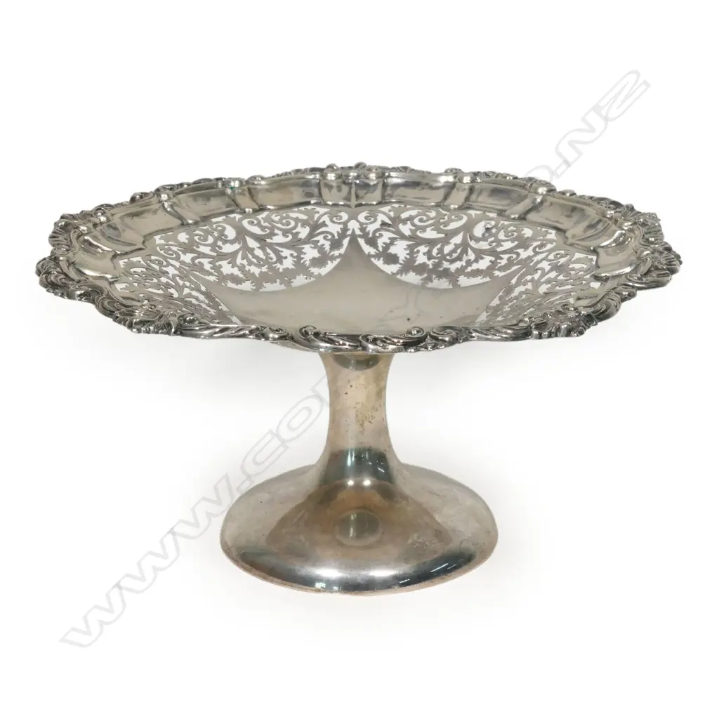 SILVER COMPOTE PIERCED TRAY pedestal base 498gms. Birmingham 1906 Image 1++