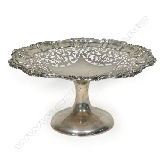 SILVER COMPOTE PIERCED TRAY pedestal base 498gms. Birmingham 1906