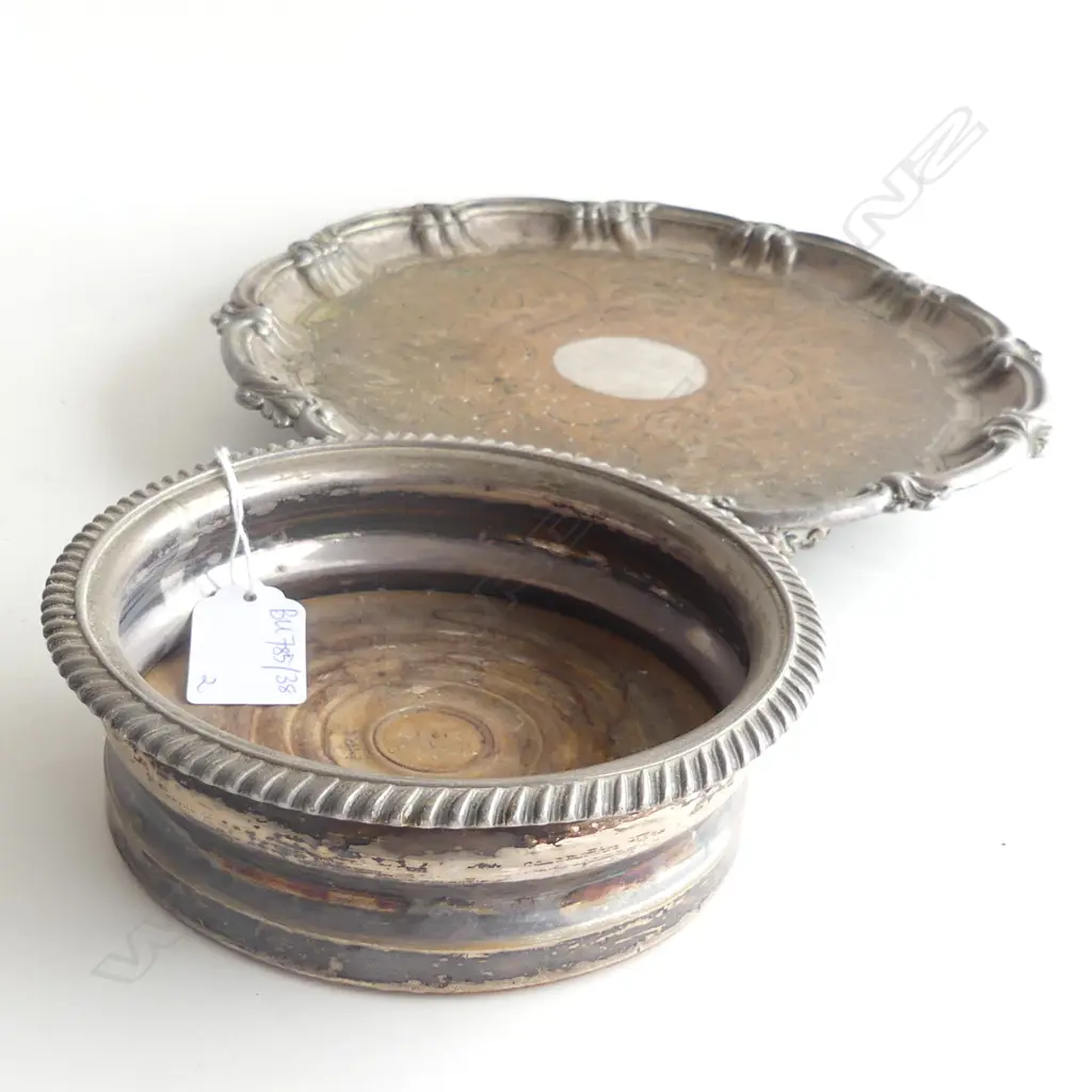 OLD SHEFFIELD PLATE SALVER 250mm dia & WINE COASTER Image 1++