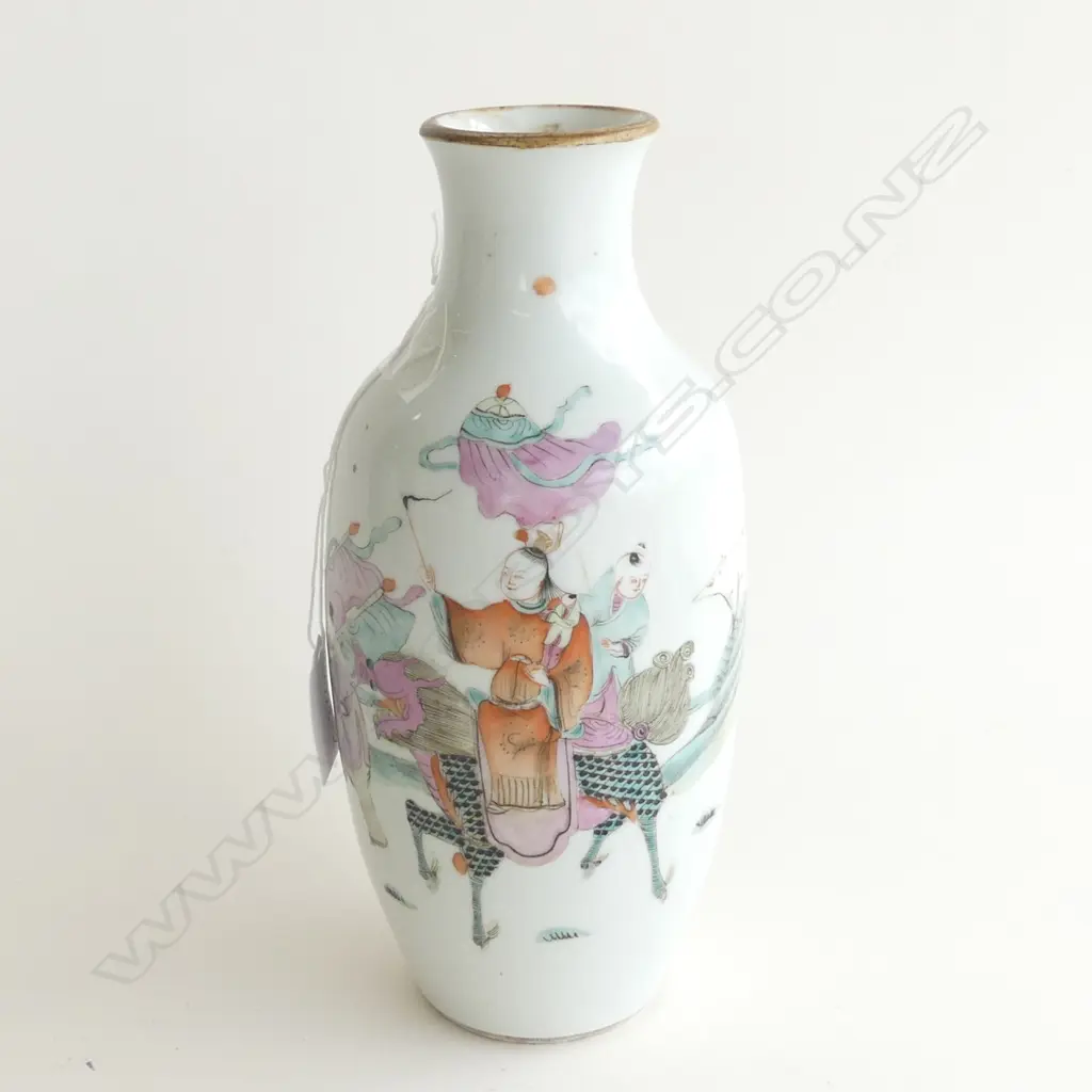 CHINESE FAMILLE ROSE VASE (wax seal to base) hairline cracks to rim H.235mm Image 1++