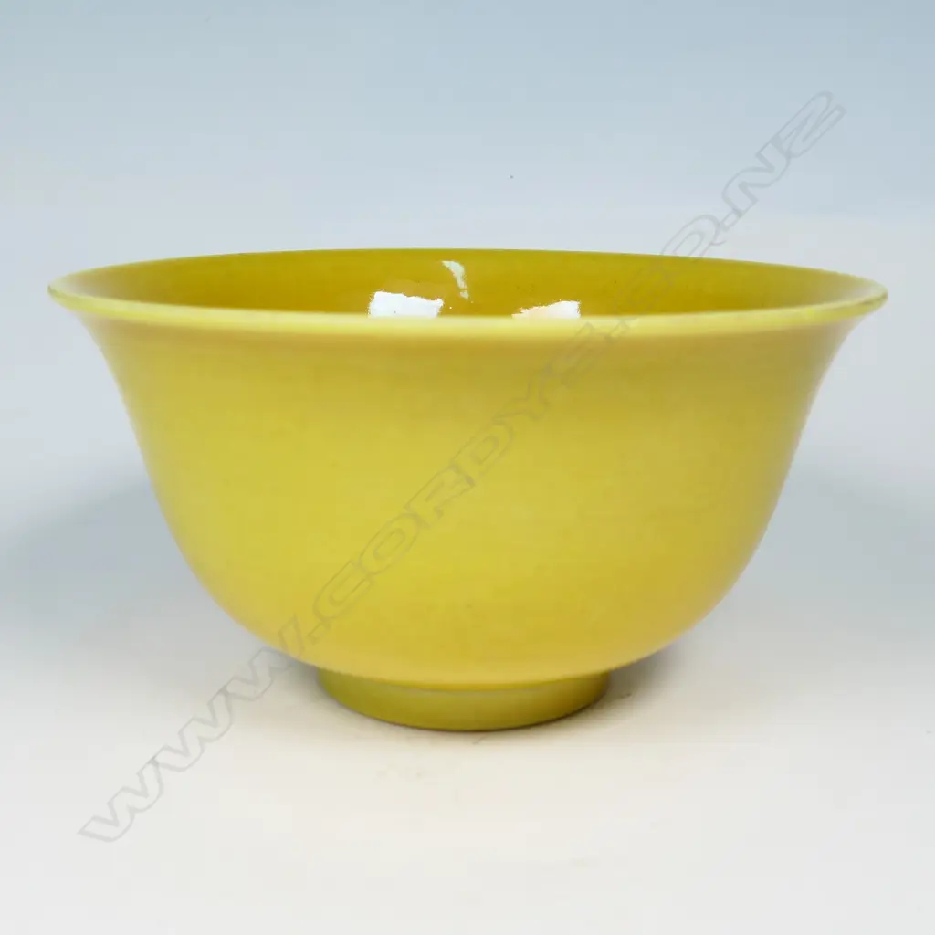 CHINESE MONOCHROME EGG YOLK YELLOW GLAZED BOWL WITH EVERTED RIM. H.76mm Dia.148mm Image 1++