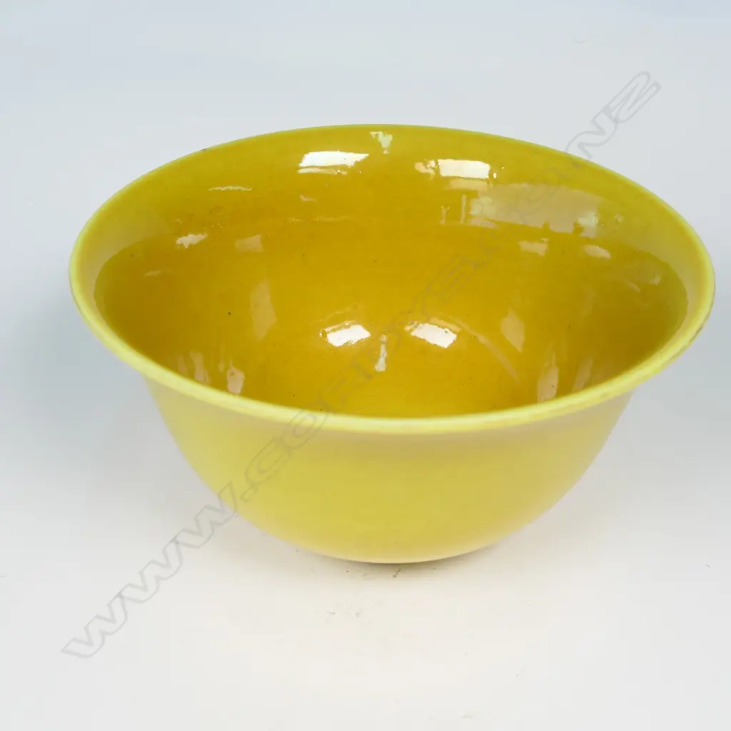CHINESE MONOCHROME EGG YOLK YELLOW GLAZED BOWL WITH EVERTED RIM. H.76mm Dia.148mm Image 1++
