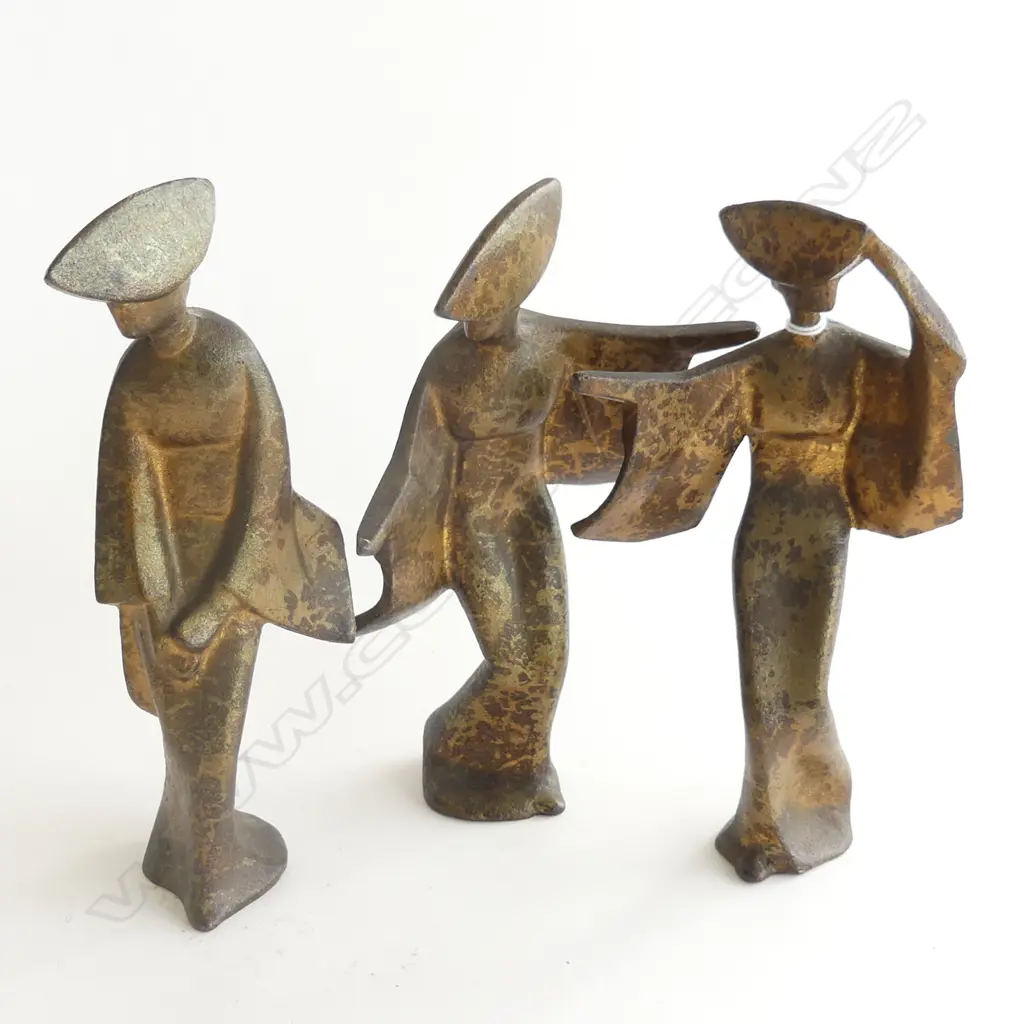 3 BRONZED CAST METAL ORIENTAL LADIES H.180mm Image 1++