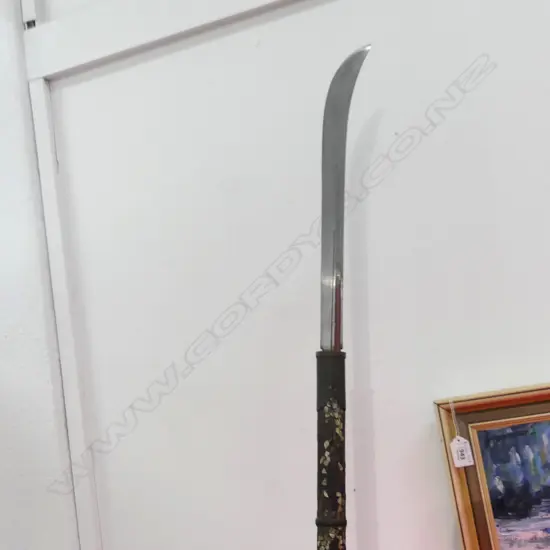 OLD JAPANESE NAGINATA ( 18/19thC ) WITH POLE AND LACQUERED COVER.