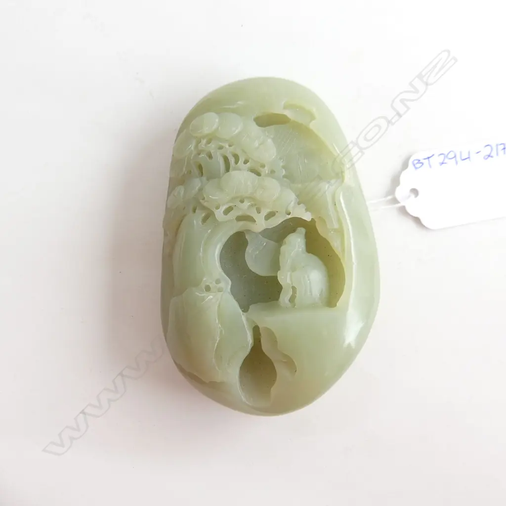 CHINESE JADE CARVED HANDLING OF SAGE IN CAVE L.95mm Image 1++
