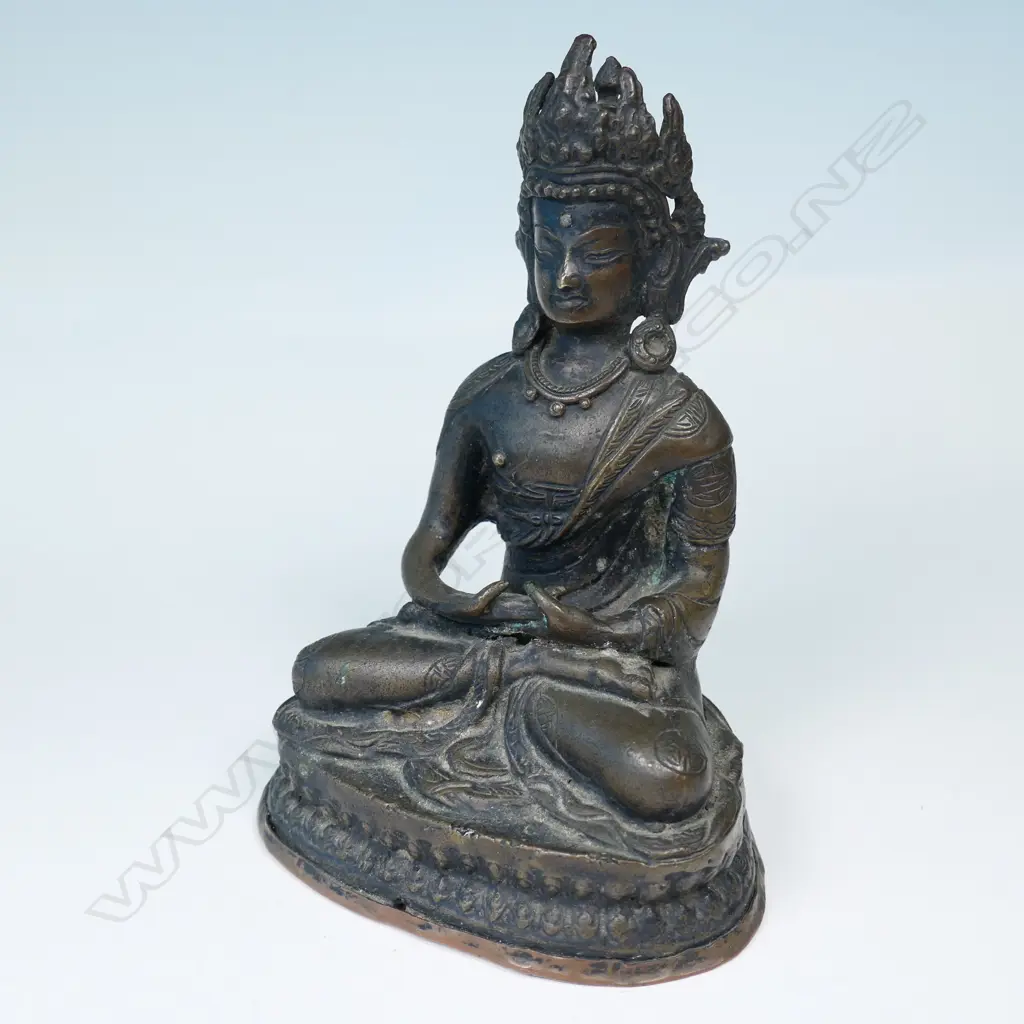 SINO-TIBETAN STATUE OF A BODHISATTVA IN DHYANA MUDRA, SEATED ON DOUBLE LOTUS THRONE... Image 1++