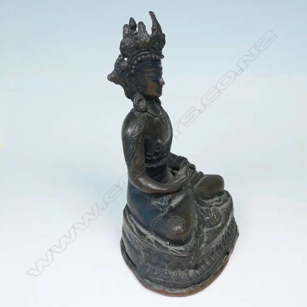 SINO-TIBETAN STATUE OF A BODHISATTVA IN DHYANA MUDRA, SEATED ON DOUBLE LOTUS THRONE... Image 1++