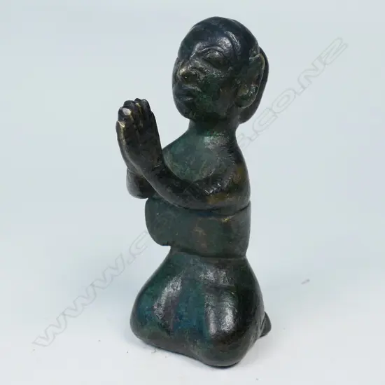 SMALL BURMESE BRONZE STATUETTE OF A KNEELING DEVOTEE...