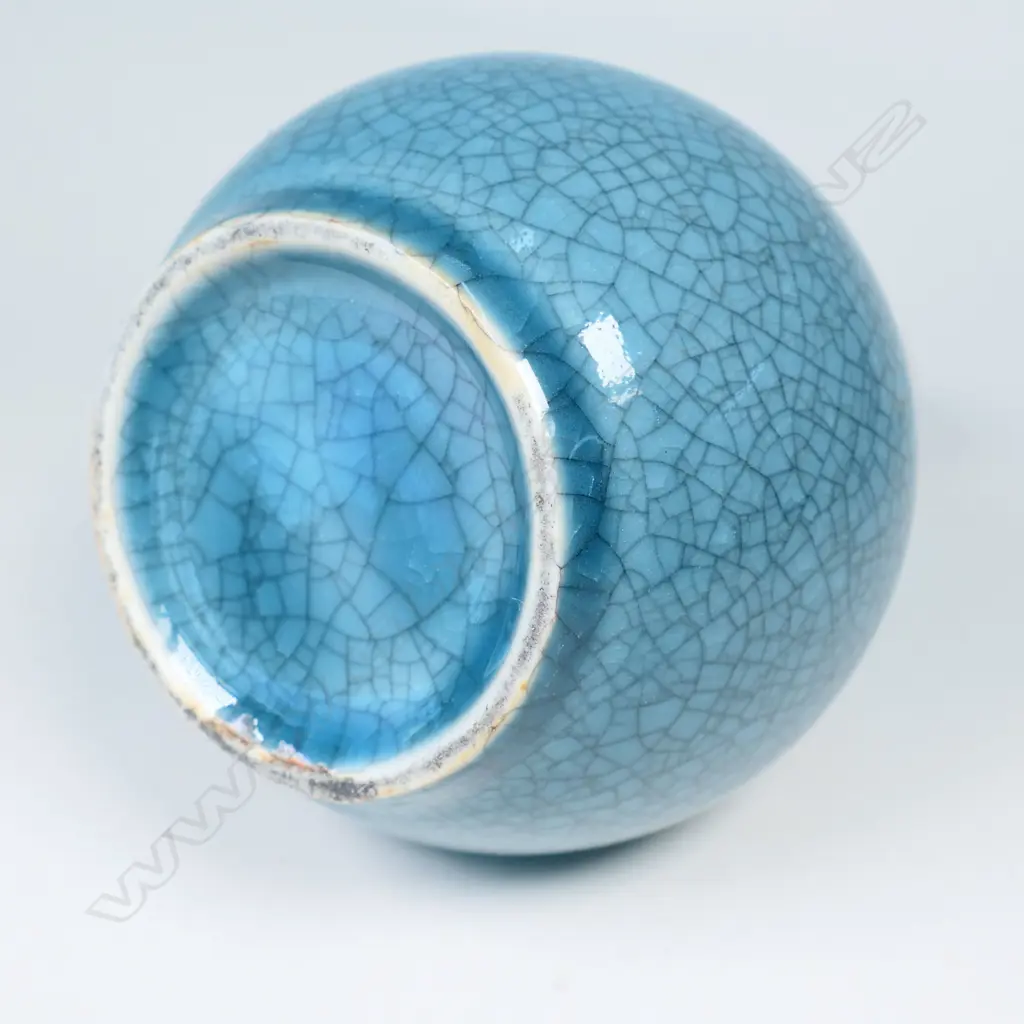 CHINESE MONOCHROME CRACKLED TEAL COLOURED BOTTLE VASE. H.160mm PROBABLY 20thC Image 1++