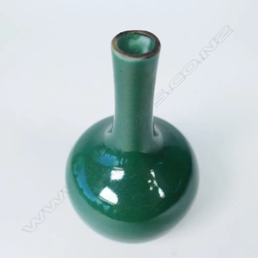 19thC CHINESE MONOCHROME CAMELIA LEAF GREEN BOTTLE VASE. H.93mm Image 1++