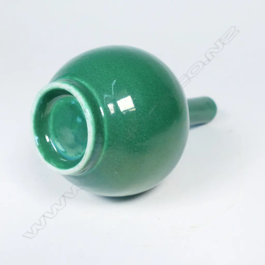 19thC CHINESE MONOCHROME CAMELIA LEAF GREEN BOTTLE VASE. H.93mm Image 1++