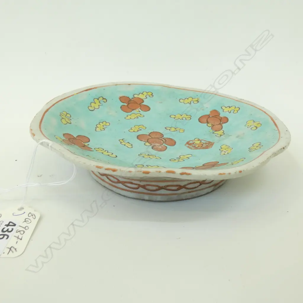 ANTIQUE CHINESE POLYCHROME FOOTED DISH W CERTIFICATE Image 1++