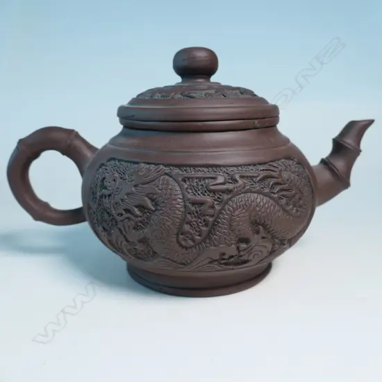 YIXING TEAPOT MARKED 季益順製 (JI YISHUN) [PROVINCIAL ARTS & CRAFTS CELEBRITY] INCISED w DRAGON &  AUSPICIOUS SYMBOLS...