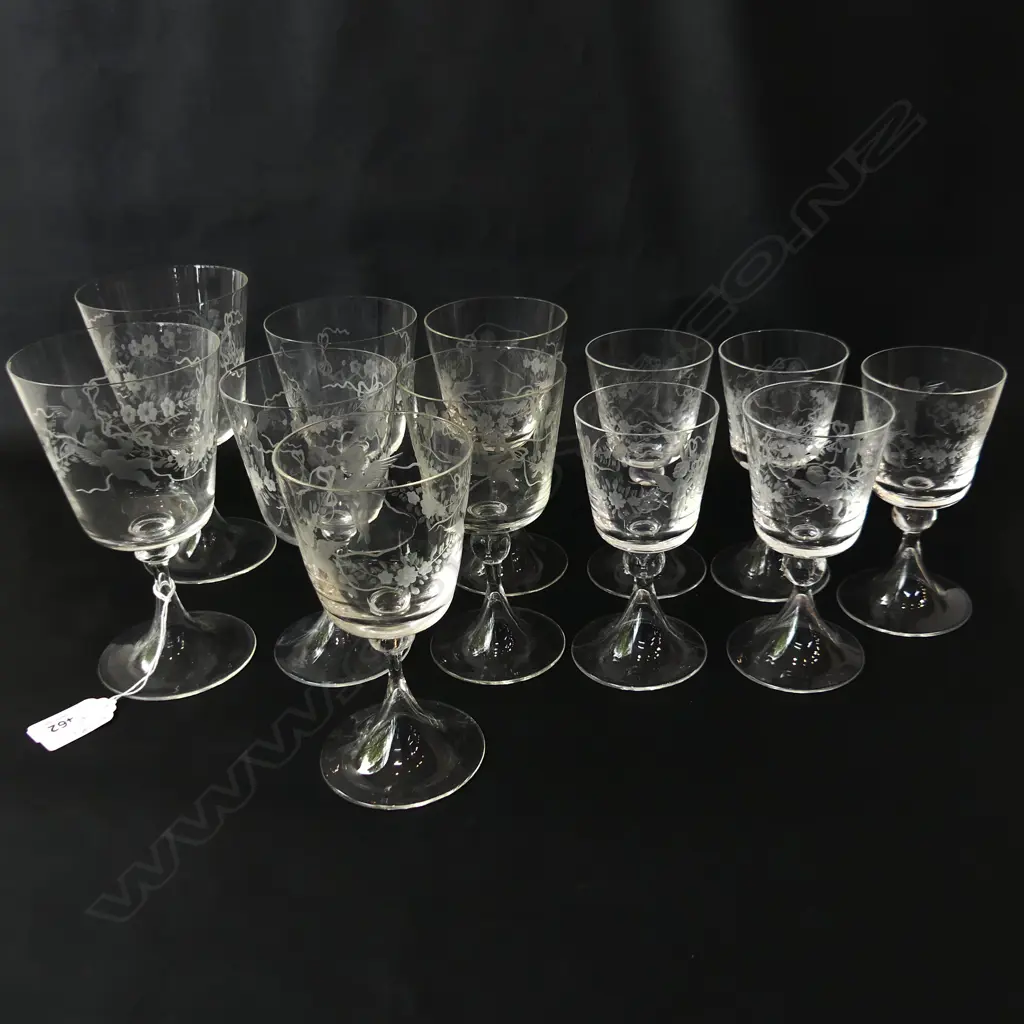SET 12 OLD EUROPEAN WINE GLASSES - HAND ETCHED W CHERUBS VAR. SIZES 130 - 160mm Image 1++