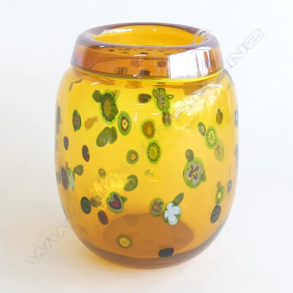 YELLOW GARRY NASH VASE MILLEFIORI CANE INSERTS H.175mm Signed dated '98 Image 1++