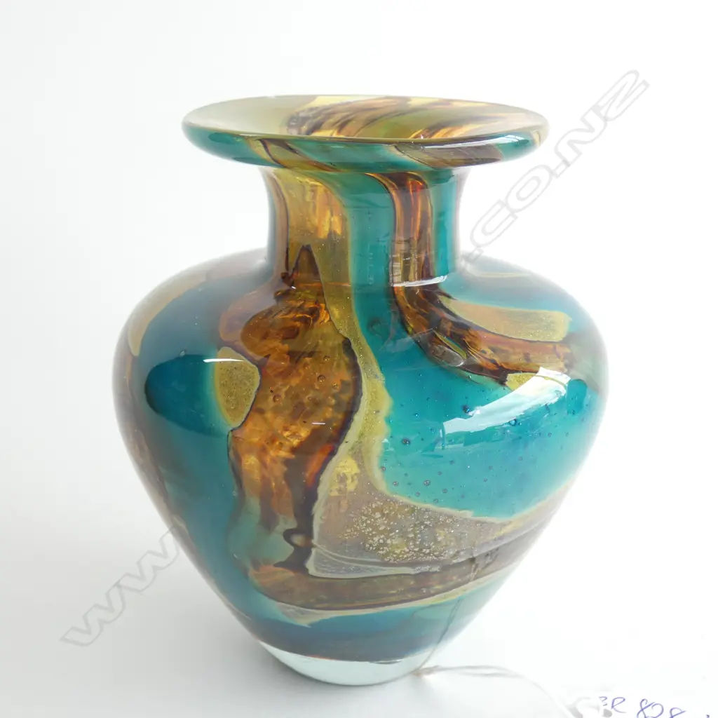 MALTESE GLASS VASE BY MDINA (Michael Harris1968-72), TIGER PATTERN, SM IMPACT CHIP TO RIM, H.130mm Image 1++